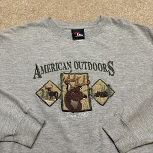 Vtg Deer Sweatshirt XL Gray American Outdoors Embroidered Nature Crewneck 90s